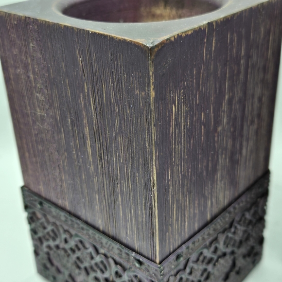 Pair Of Wooden Sugar Mold Wood Candle Holder Primitive Dark Purple 5" H - Picture 3 of 16